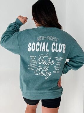 Sweet Claire Teal 'Social Club' Graphic Sweatshirt